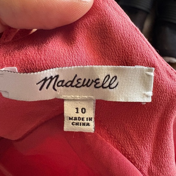 Madewell 100% Silk Sunlight mini Dress Coral red pockets Adjustable straps sz 10 - Picture 9 of 10